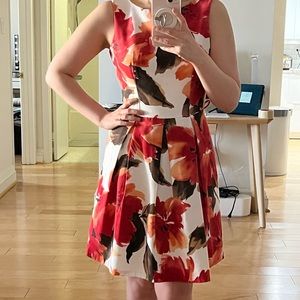 Red White Floral Dress XS